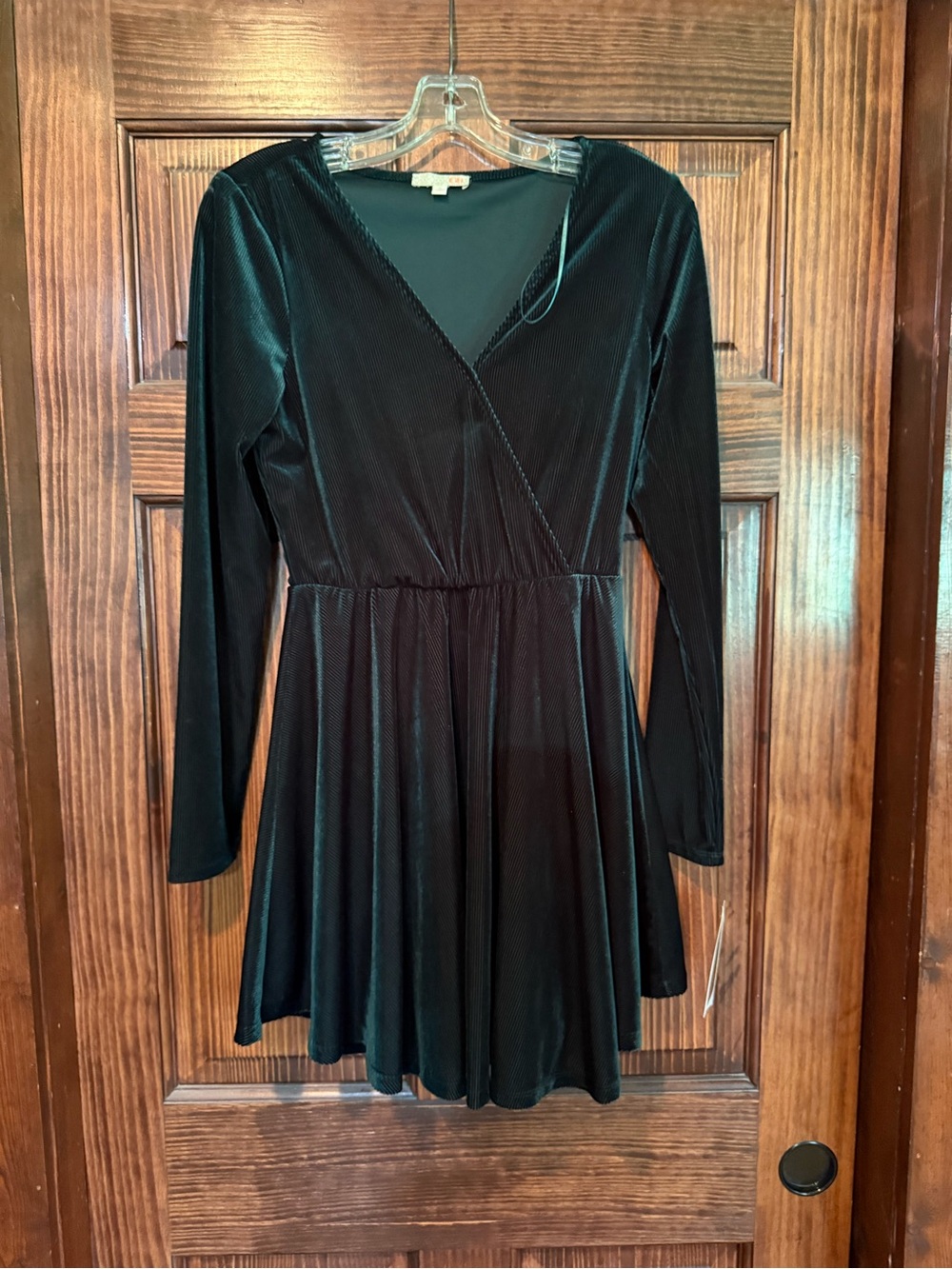 GB girls Black Long-Sleeve Velvet Wrap mini Dress